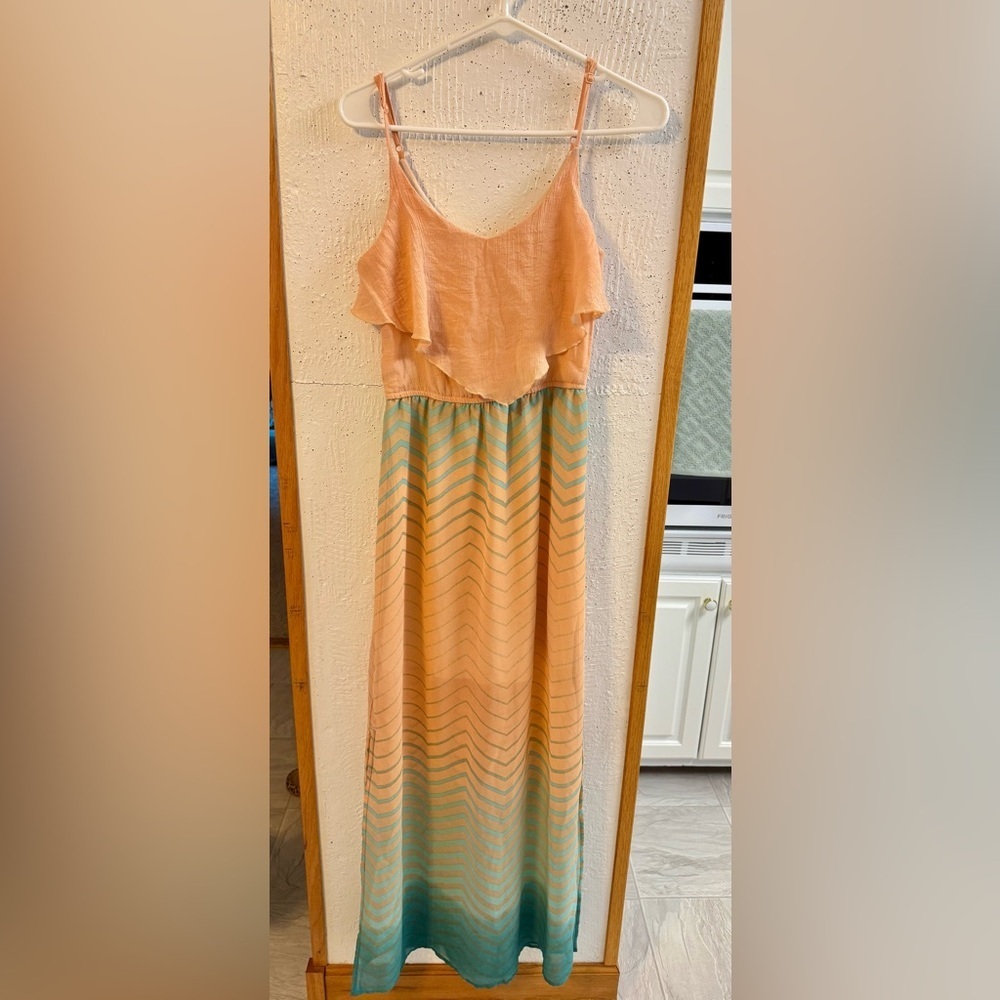 Maurices Peach and Teal Maxi Dress